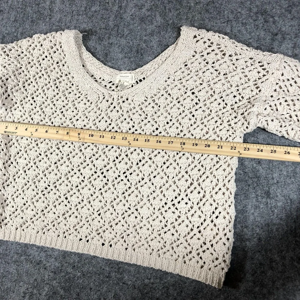 Artelier Nicole Miller Sweater‎ Womens Large Cream Open Knit Crochet
